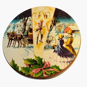 Western Winter Scene Fruit Cake Tin  Stagecoach Collin St Bakery Texas Lonestar
